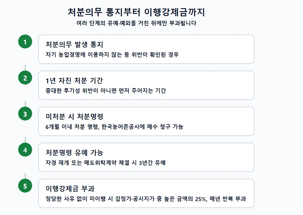 농지 처분의무 통지부터 이행강제금 부과까지의 절차 흐름