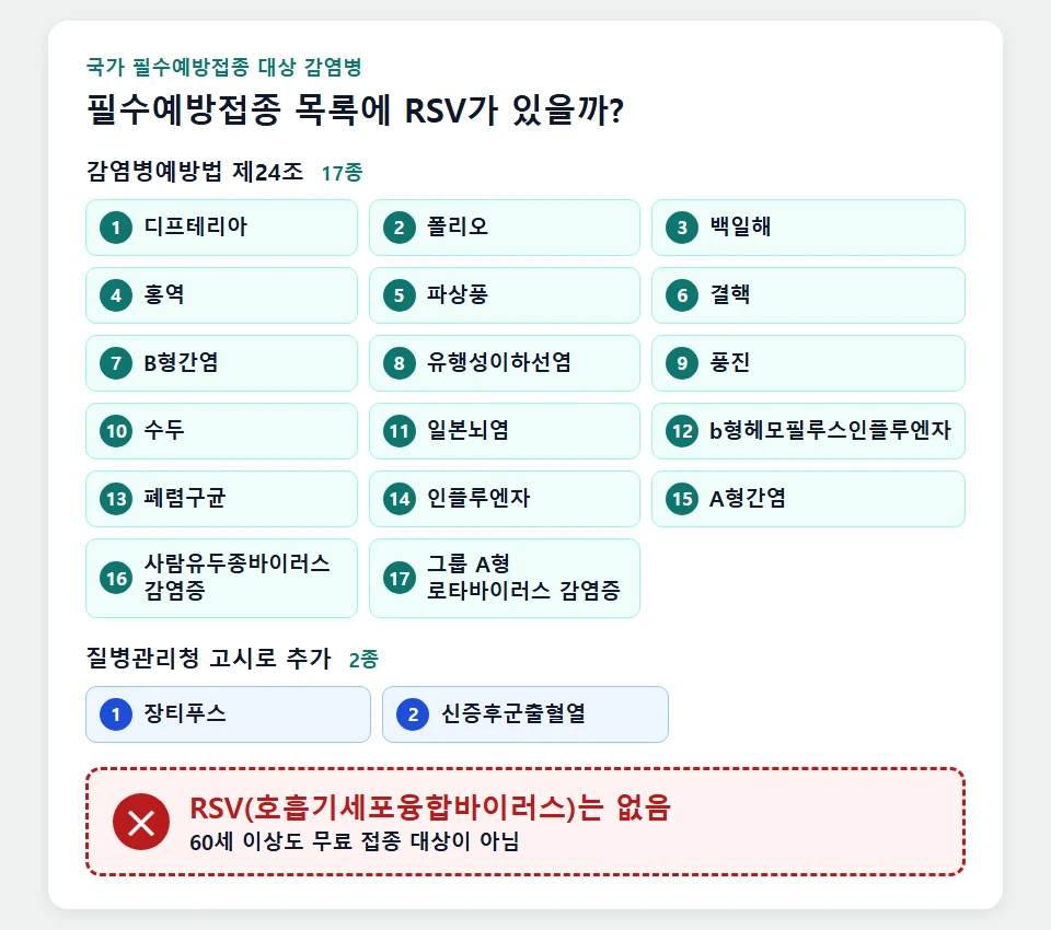 필수예방접종 대상 감염병과 RSV 포함 여부