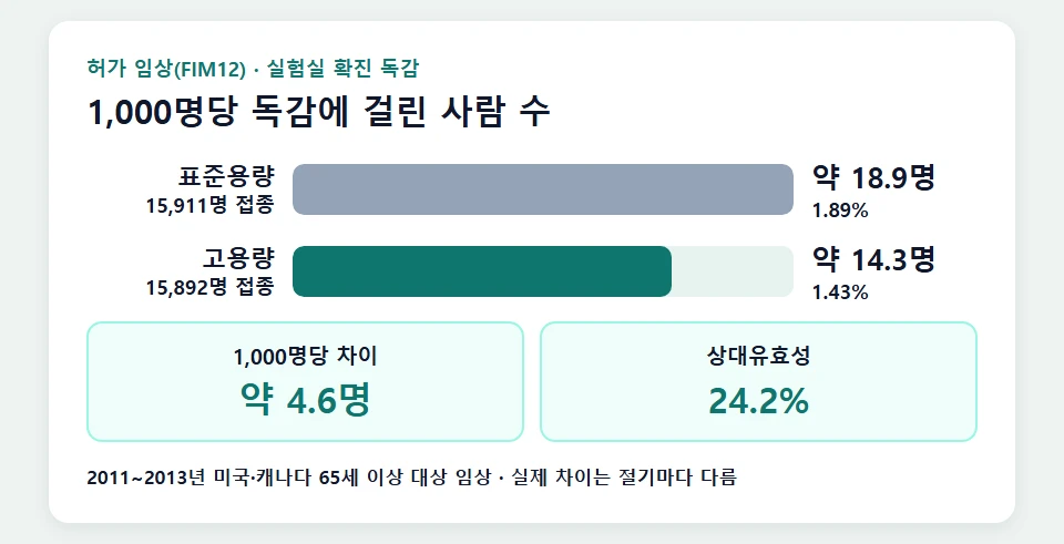 에플루엘다 허가 임상의 고용량·표준용량 독감 발생률 비교